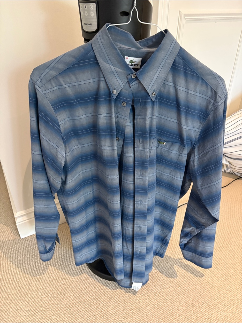 Lacoste Men's Blue Gradient Stripe Button-Down Shirt